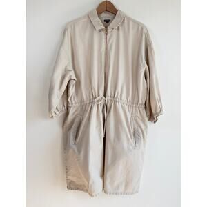 J.Crew Cinched Zip Up Shirt Dress Utility Drawstring Beige Cotton Size Medium